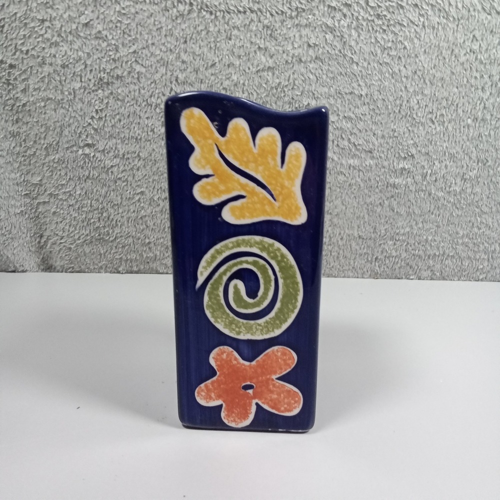 FTD Cobalt Blue Ceramic Bud Vase Whimsical Leaf Spiral Flower Wavy‎ Rim Thailand
